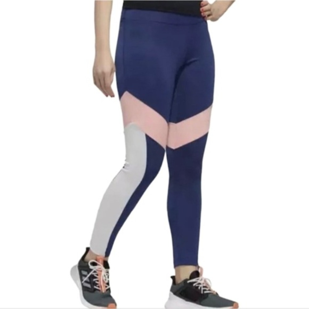 Adidas Womens D2M Colorblock 7/8 Leggings Tech Indigo Pink FM0610 Size L NEW - Picture 9 of 11